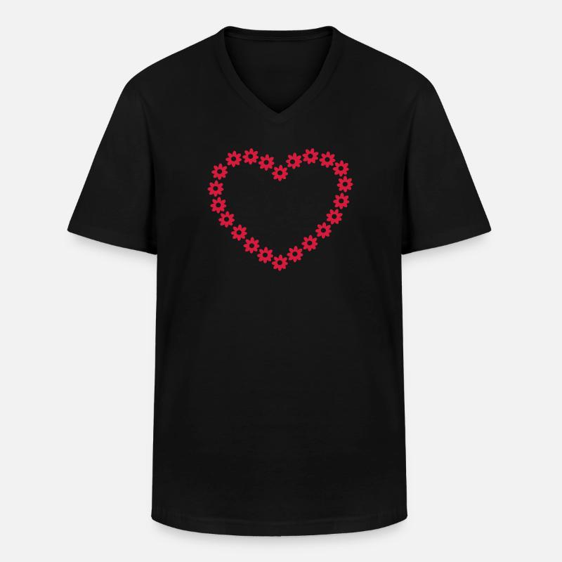 Blume Herz - Männer-T-Shirt mit V-Ausschnitt - Schwarz