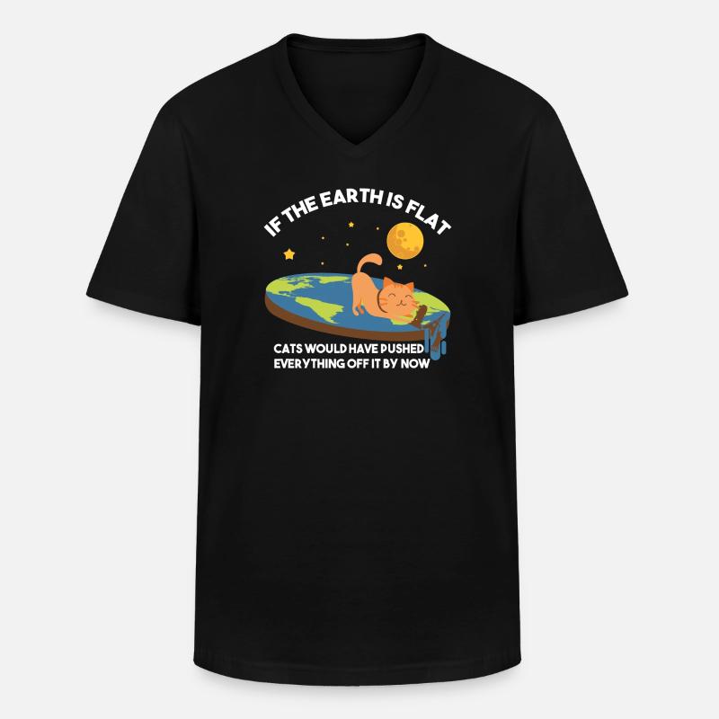 Flach-Erde-Katzen-Satire - Männer-T-Shirt mit V-Ausschnitt - Schwarz