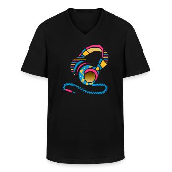 Kopfhörer Muster und Streifen - Männer-T-Shirt mit V-Ausschnitt - Schwarz - Vorne - AI Model Male 178 dark (178cm)