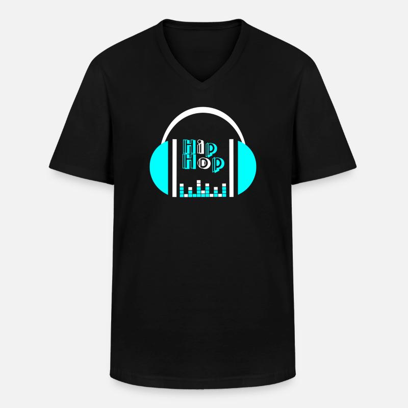Neonkopfhörer mit Equalizer-Design - Männer-T-Shirt mit V-Ausschnitt - Schwarz