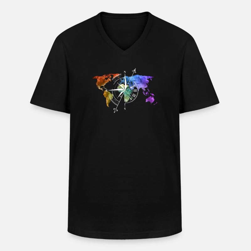 World map compass white - Men's V-Neck T-Shirt - black