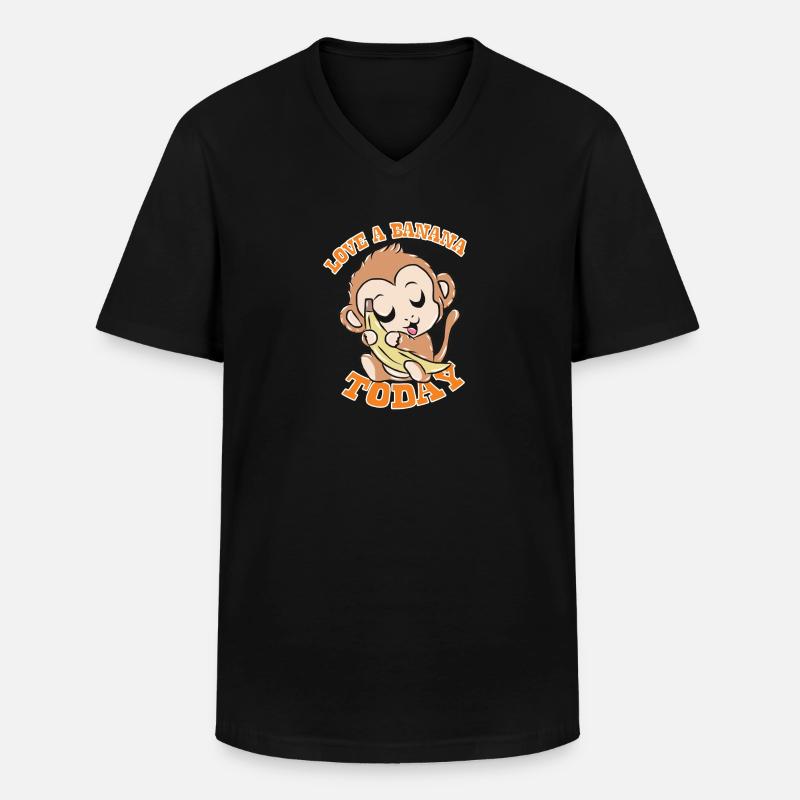 Affe Banane - Männer-T-Shirt mit V-Ausschnitt - Schwarz