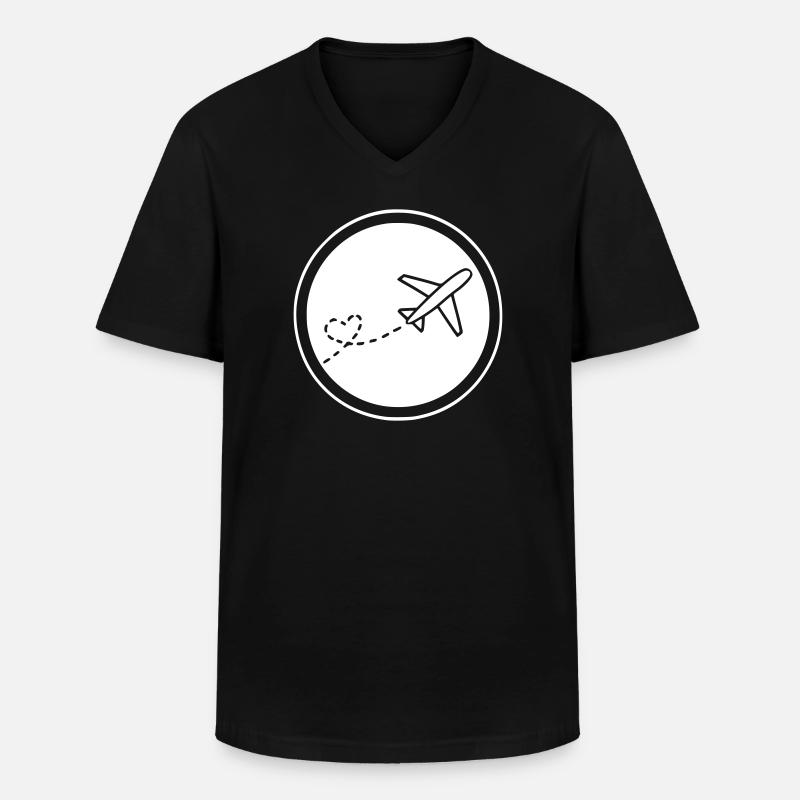 Flugzeug fliegt Herz - Männer-T-Shirt mit V-Ausschnitt - Schwarz