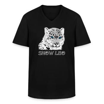 Sneleopard Stor kat - Klassisk herre T-shirt med V-udskæring - sort - Foran - AI Model Male 178 dark (178cm)