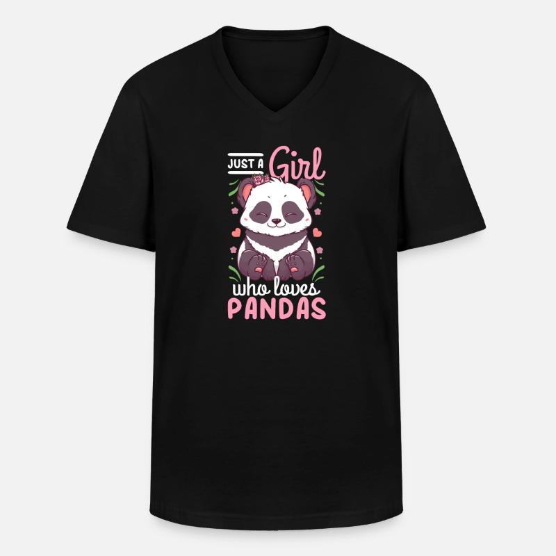 Panda - Männer-T-Shirt mit V-Ausschnitt - Schwarz