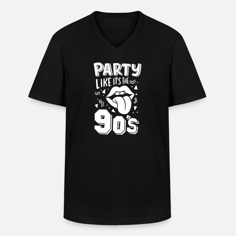 90er - Männer-T-Shirt mit V-Ausschnitt - Schwarz