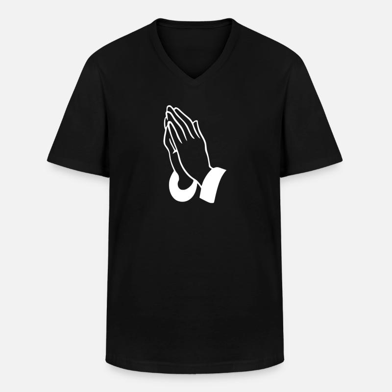 Gebetshände Linienkunst - Männer-T-Shirt mit V-Ausschnitt - Schwarz