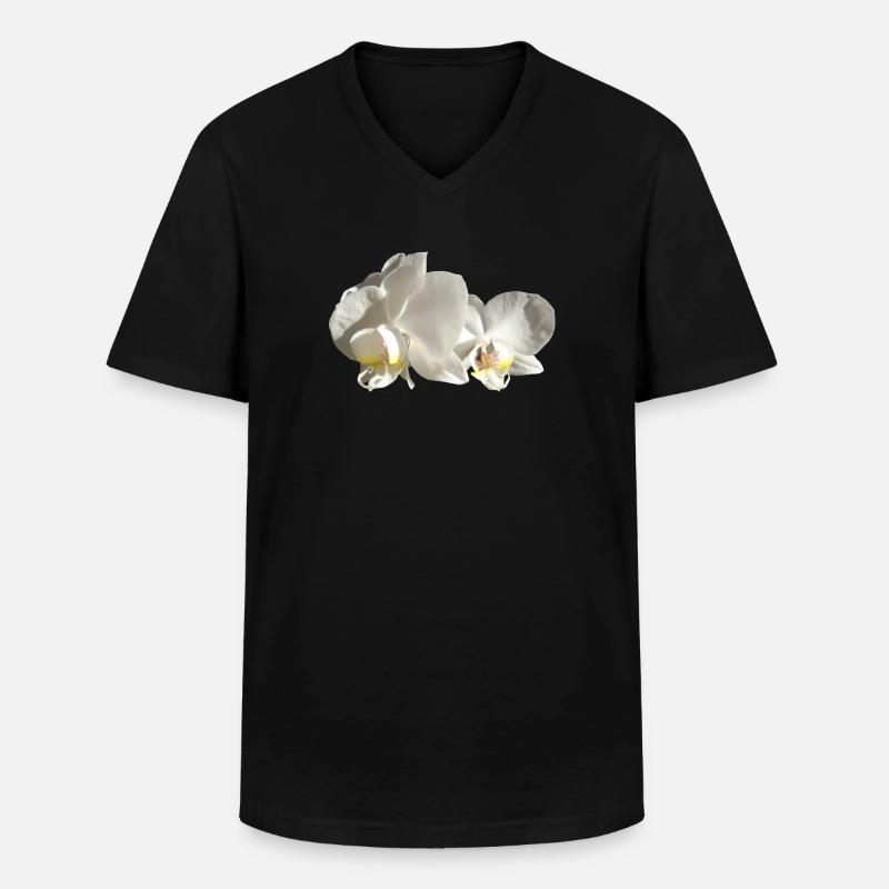 Orchidee weiß - Männer-T-Shirt mit V-Ausschnitt - Schwarz