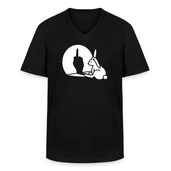 Kanin Shadow Hand FUCK OFF Långfinger - T-shirt med V-ringning herr - svart - Fram - AI Model Male 178 dark (178cm)