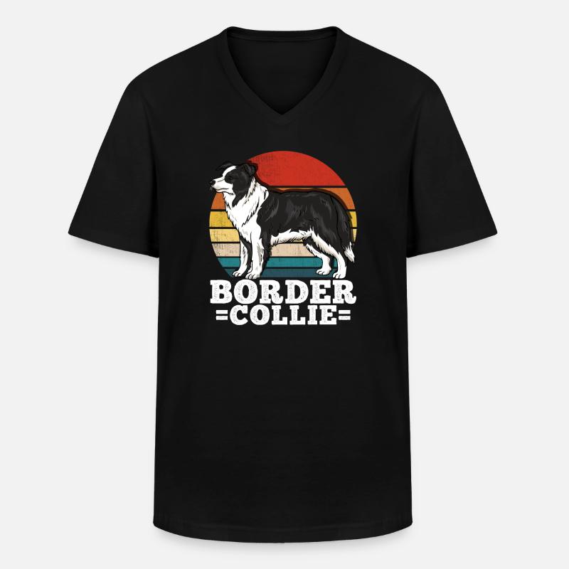 Border Collie Retro - Männer-T-Shirt mit V-Ausschnitt - Schwarz