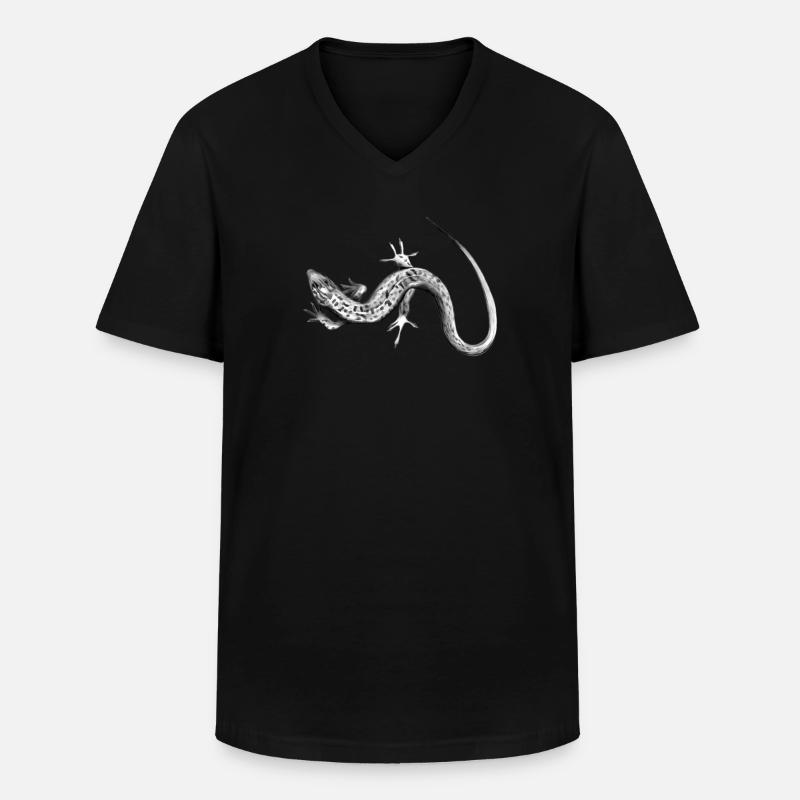 Graue Eidechse Schwarzweiß Muster - Männer-T-Shirt mit V-Ausschnitt - Schwarz
