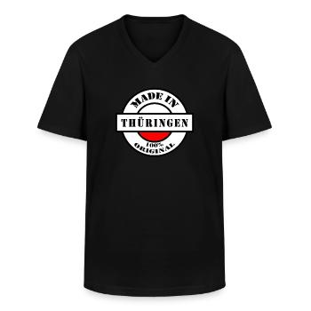 MADE IN THURINGIA Born gift - Men's V-Neck T-Shirt - black - Front - AI Model Male 178 dark (178cm)