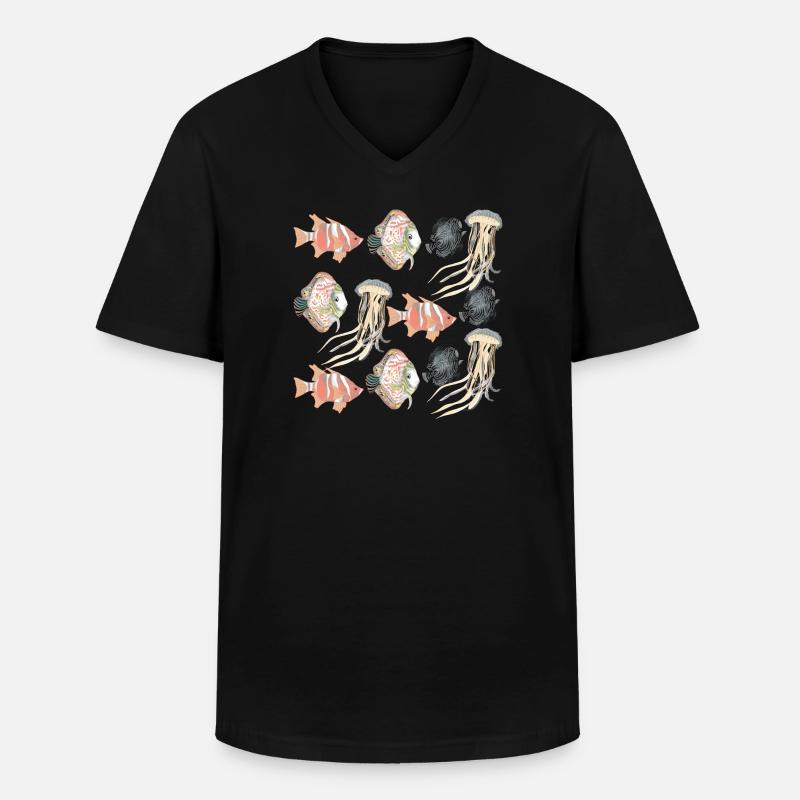 SEALIFE-MUSTER - Männer-T-Shirt mit V-Ausschnitt - Schwarz
