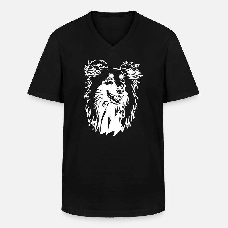 Collie Kopf "Black Edition" - Männer-T-Shirt mit V-Ausschnitt - Schwarz