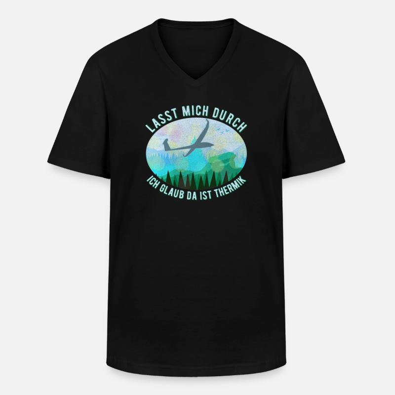 Modell Segelflugzeug Landschaft Retro Blau - Männer-T-Shirt mit V-Ausschnitt - Schwarz