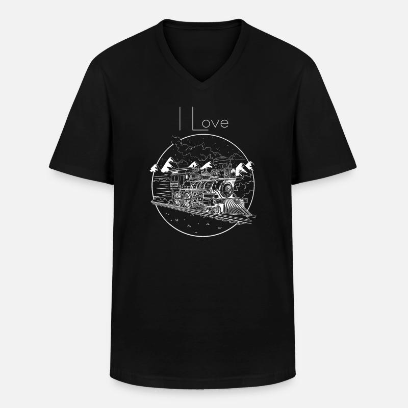 Steam train in winter magic - Men's V-Neck T-Shirt - black