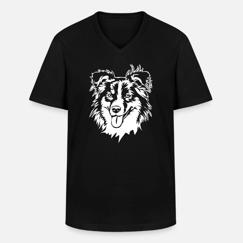 Australian Shepherd Kopf "Black Edition" - Männer-T-Shirt mit V-Ausschnitt - Schwarz