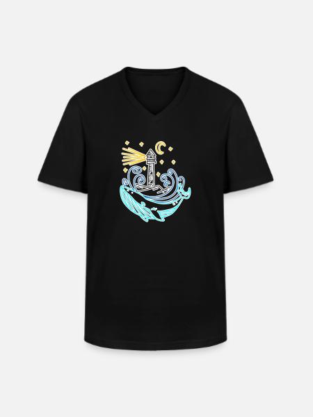 Lighthouse Coast Lake Sea - Men's V-Neck T-Shirt - black
