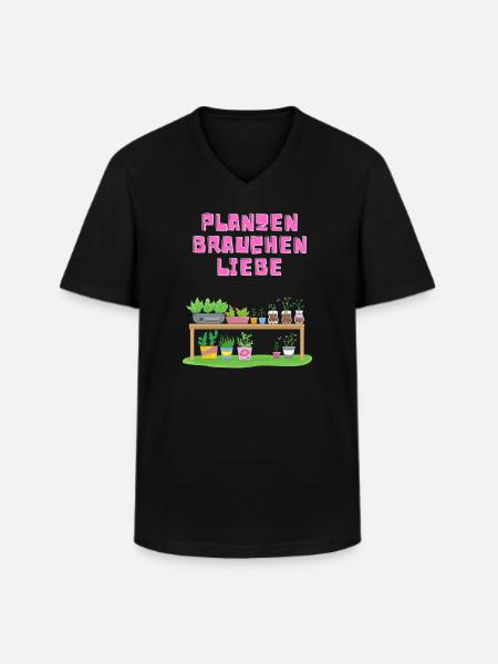 Pflanzen brauchen Liebe - Männer-T-Shirt mit V-Ausschnitt - Schwarz