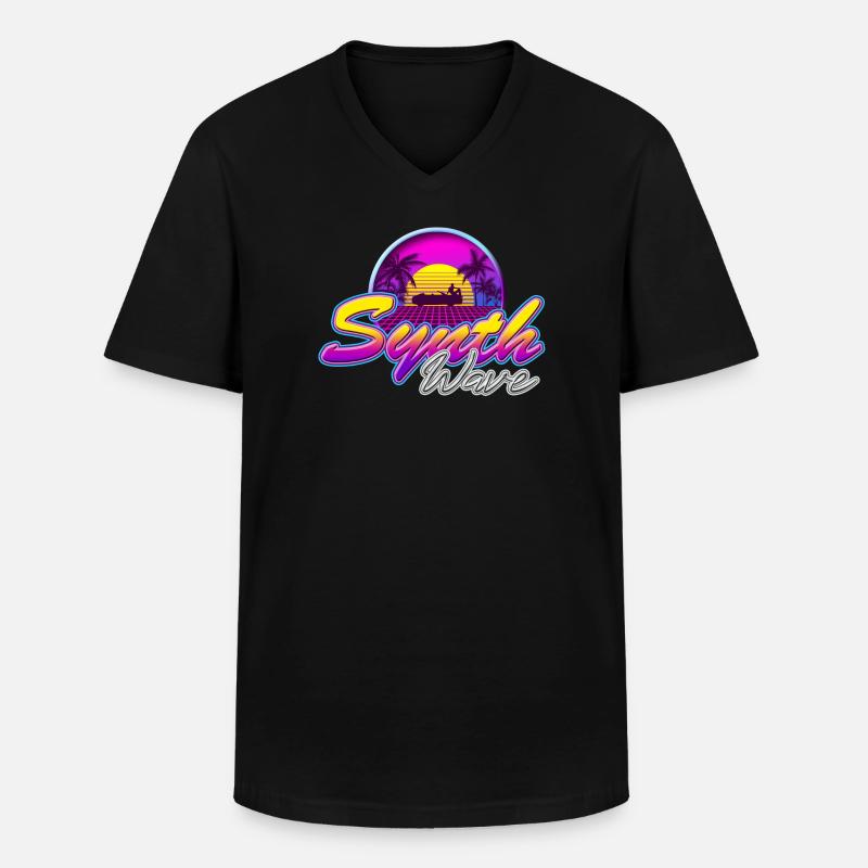 Synth-Wave Music Neon-Vibe Electrowave sunset - Männer-T-Shirt mit V-Ausschnitt - Schwarz