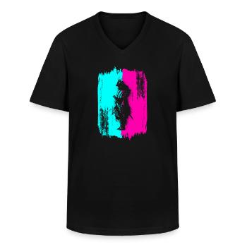 Samurai Krieger Japan Türkis Pink Kunst Manga - Männer-T-Shirt mit V-Ausschnitt - Schwarz - Vorne - AI Model Male 178 dark (178cm)