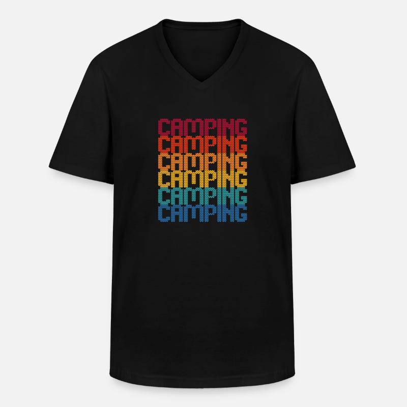 Camping Regenbogen Blockschrift - Männer-T-Shirt mit V-Ausschnitt - Schwarz