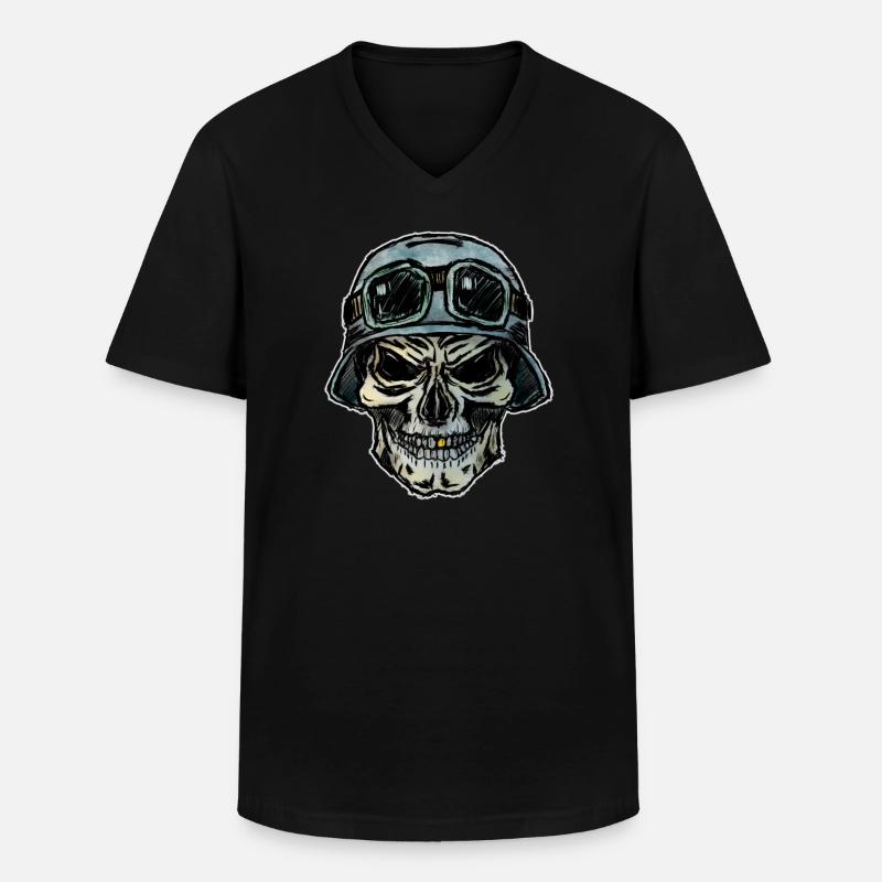 Crazy Biker Totenkopf mit Helm - Männer-T-Shirt mit V-Ausschnitt - Schwarz