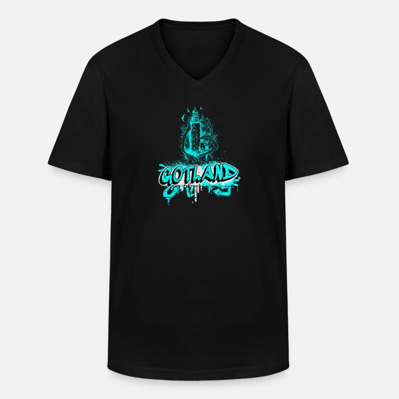 Gotland Graffiti Leuchtturm Design - Männer-T-Shirt mit V-Ausschnitt - Schwarz