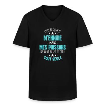 Mes Poissons ne vont pas se Pêcher tout seuls - T-shirt col V Homme - noir - Devant - AI Model Male 178 dark (178cm)