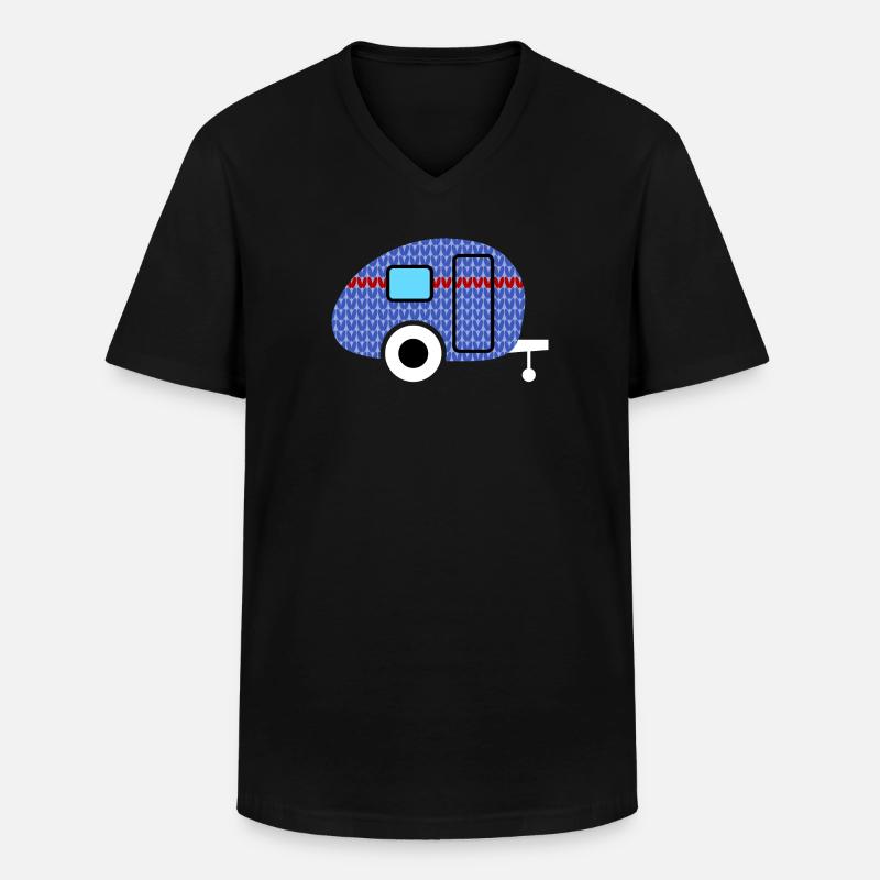 Caravan Knitting Pattern Caravan Camping Winter - Men's V-Neck T-Shirt - black