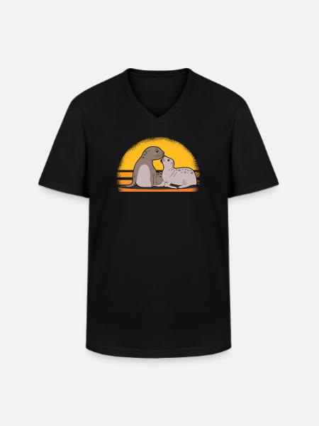 Seal med baby søde sæler sæler gave - Klassisk herre T-shirt med V-udskæring - sort