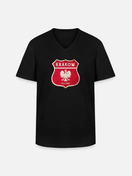 Krakow Poland Coat of Arms Flags Design - Men's V-Neck T-Shirt - black