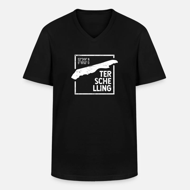 Terschelling | Insel-Silhouette Stempel-Design - Männer-T-Shirt mit V-Ausschnitt - Schwarz
