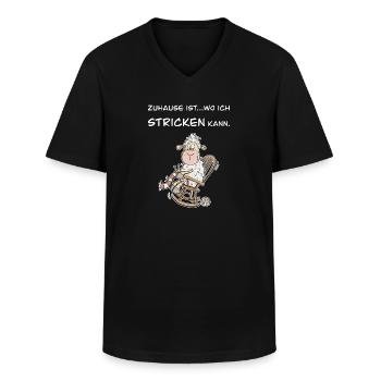 Zuhause ist wo ich stricke kann I Schaf - Männer-T-Shirt mit V-Ausschnitt - Schwarz - Vorne - AI Model Male 178 dark (178cm)