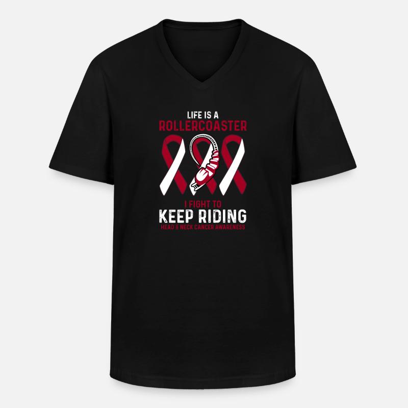 Hoved- og halskræft Kræft Rød Hvid Rutsjebane - Klassisk herre T-shirt med V-udskæring - sort