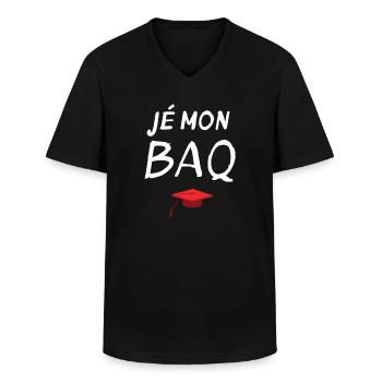 diplôme, bac, bachelier, bachelière - T-shirt col V Homme - noir - Devant - AI Model Male 178 dark (178cm)