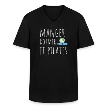 manger dormir pilates - T-shirt col V Homme - noir - Devant - AI Model Male 178 dark (178cm)