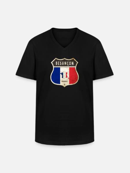 Besançon Frankrijk Wapenschild Vlaggen Ontwerp - Klassiek mannen T-shirt met V-hals - zwart