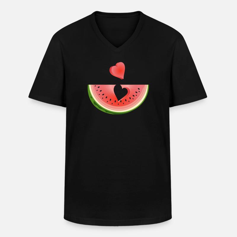 Stück einer Wassermelone mit Herz - Männer-T-Shirt mit V-Ausschnitt - Schwarz