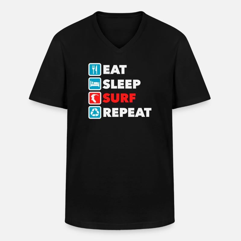 Eat Sleep Surf Repeat - Männer-T-Shirt mit V-Ausschnitt - Schwarz