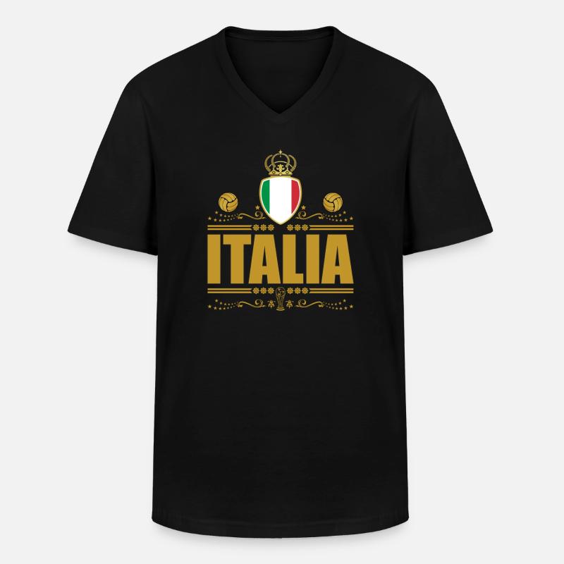 ITALIA CALCIO GOLD VIGNETTE - Männer-T-Shirt mit V-Ausschnitt - Schwarz
