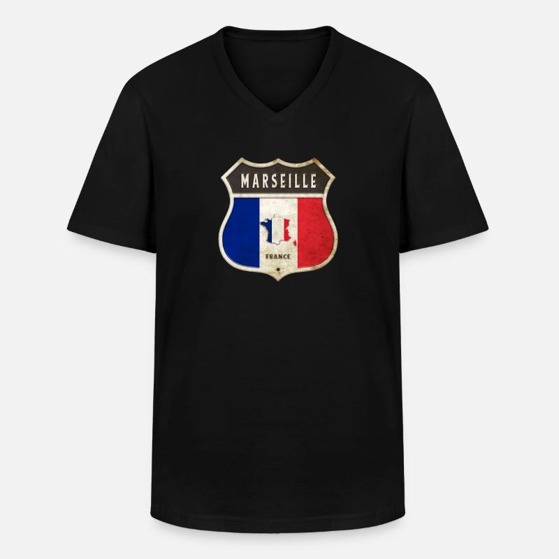 Marseille Frankreich Wappen Flaggen Design - Männer-T-Shirt mit V-Ausschnitt - Schwarz