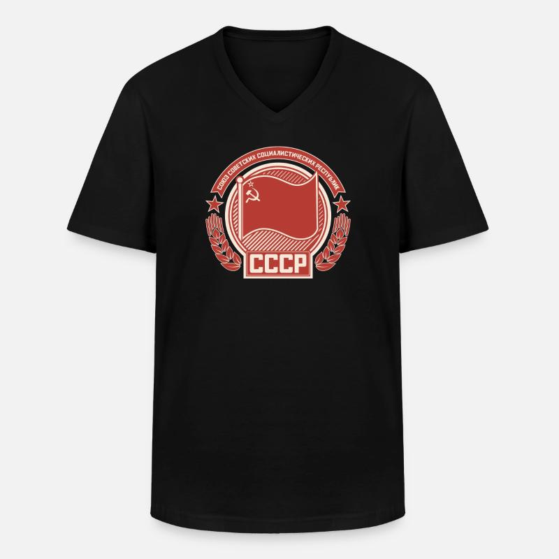 Sovjetiskt emblem Kransflaggmönster - T-shirt med V-ringning herr - svart