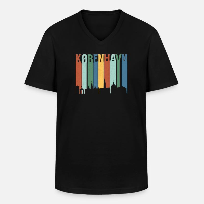 København Neon Skyline Muster - Männer-T-Shirt mit V-Ausschnitt - Schwarz