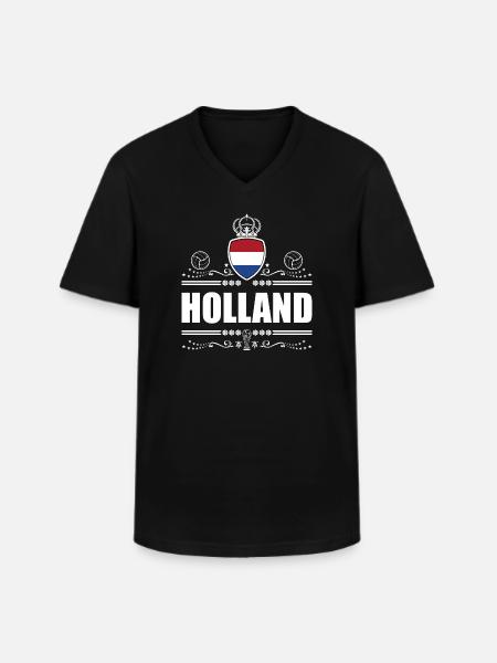 HOLLAND | Netherlands White Lineart - Men's V-Neck T-Shirt - black