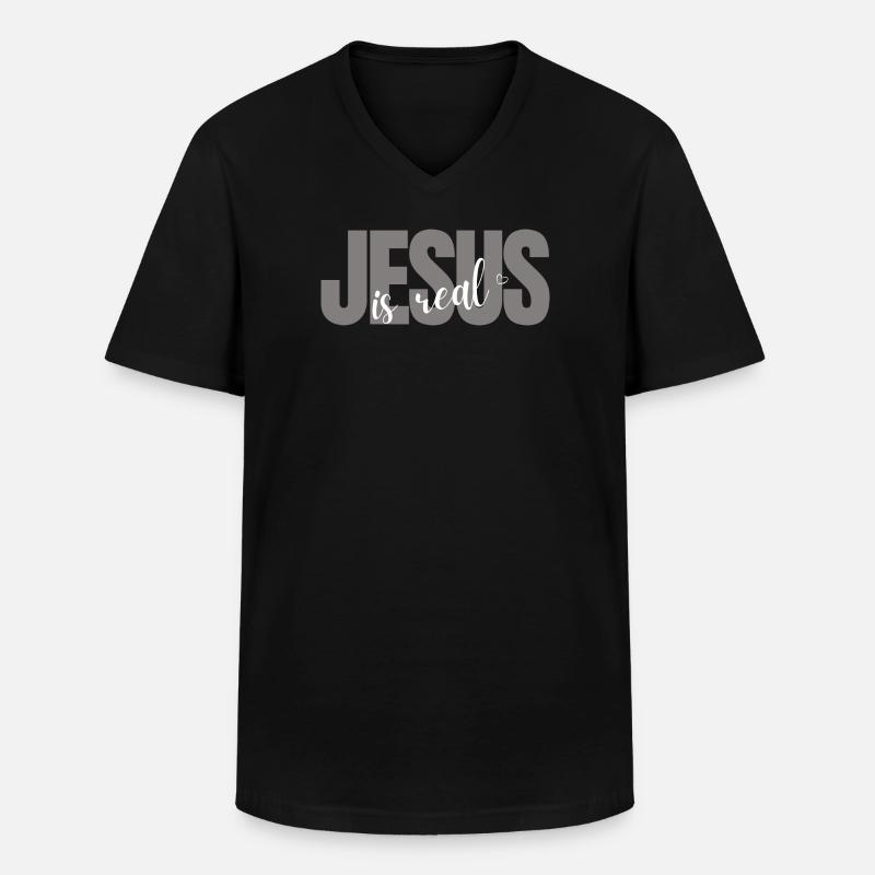 Jesus is Real - Männer-T-Shirt mit V-Ausschnitt - Schwarz