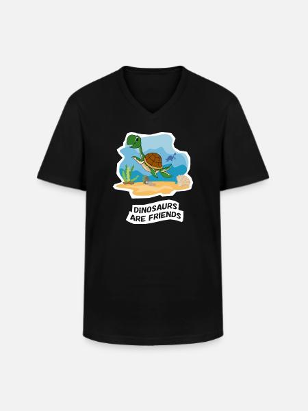 Dinosaurs are Friends - Men's V-Neck T-Shirt - black