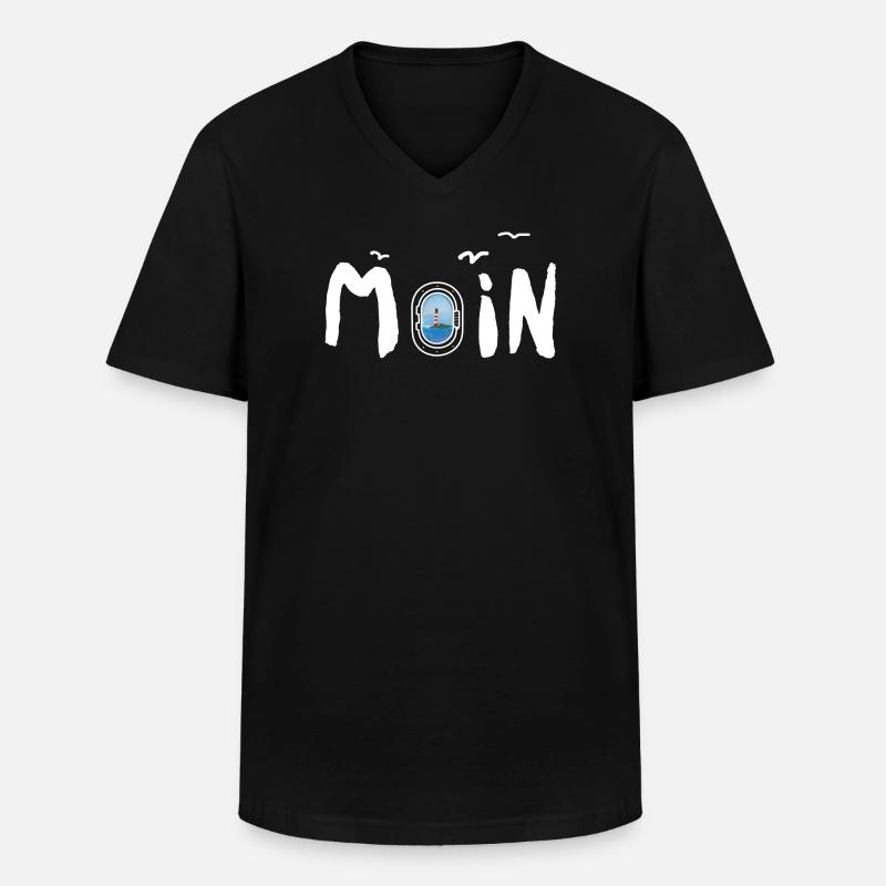 Moin Leuchtturm - Männer-T-Shirt mit V-Ausschnitt - Schwarz