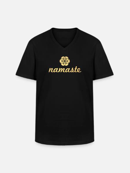 Namaste Yoga Fiore d'oro della vita Shanti Ornamento - Maglietta da uomo classica con scollo a V - nero