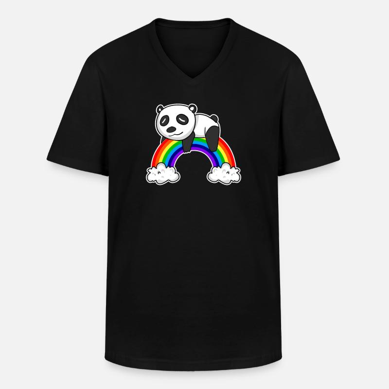 Regenbogen Panda - Männer-T-Shirt mit V-Ausschnitt - Schwarz
